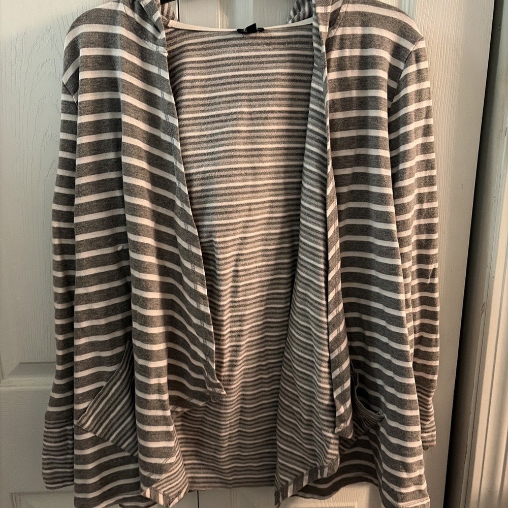 Cable & Gauge Women's Hooded Jersey Striped Blazer‎ Large